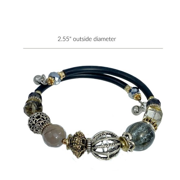 Memory Wire Wrap Bangle Bracelet Gray Marbled Handmade - Picture 3 of 6